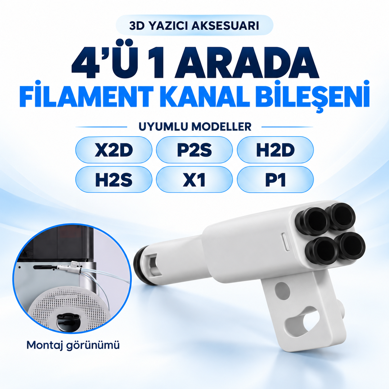 Bambu Lab X2D/P2S/H2D/H2S/X1/P1 AMS Filament Hub PTFE Adaptör 4in1